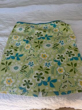 LOFT Green Floral A-Line Skirt with Blue and White Accents